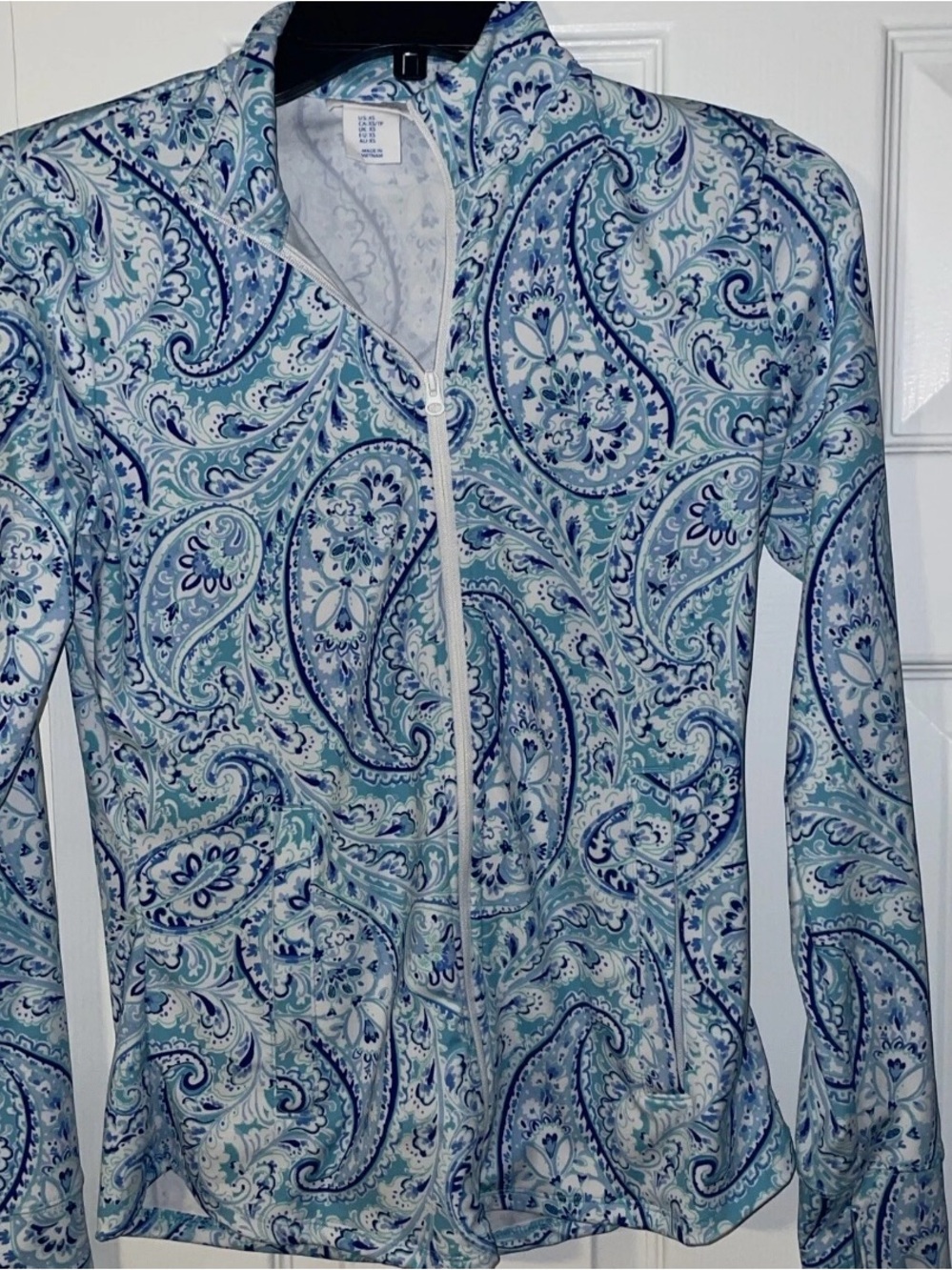 Sigurd Olsen golf & tennis Womens Blue Paisley Zip-Front Jacket